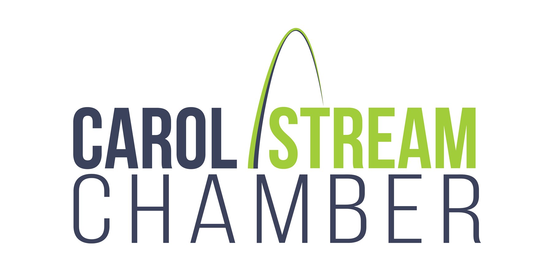 Carol Stream Chamber horizontal logo in navy and bright green