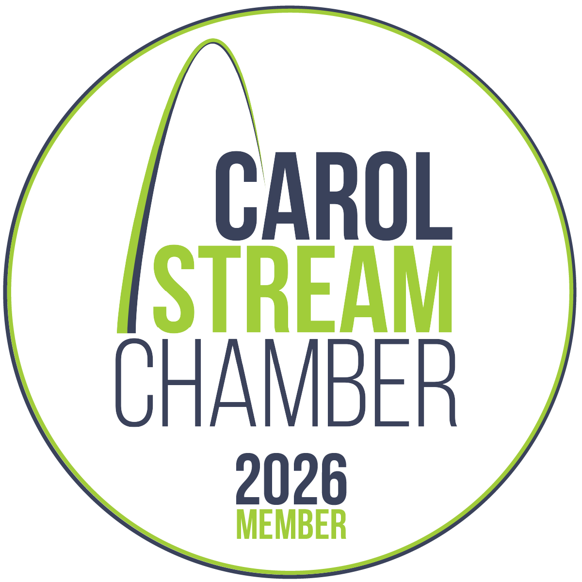 Carol Stream Chamber 2026 member decal in navy and bright green