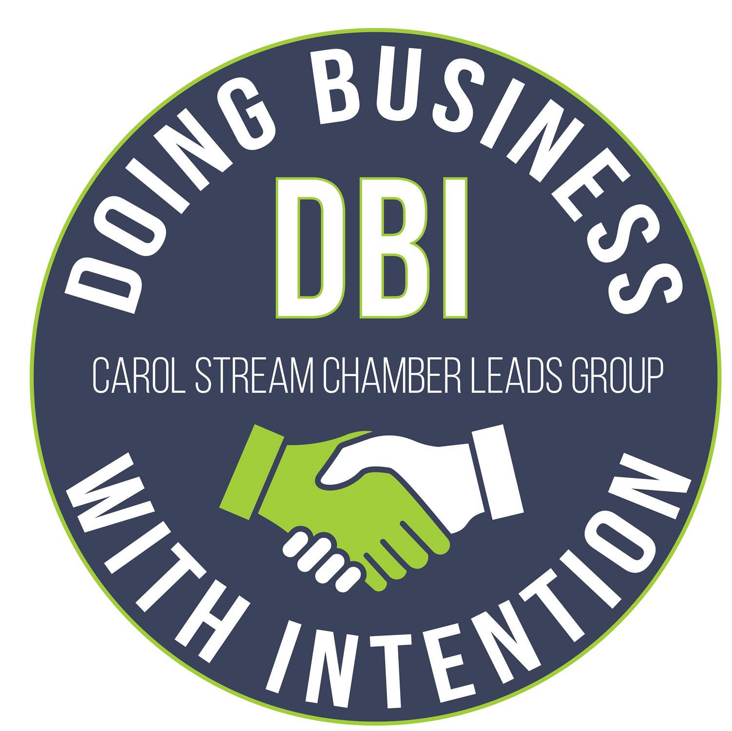 Doing Business with Intention round logo with handshake icon